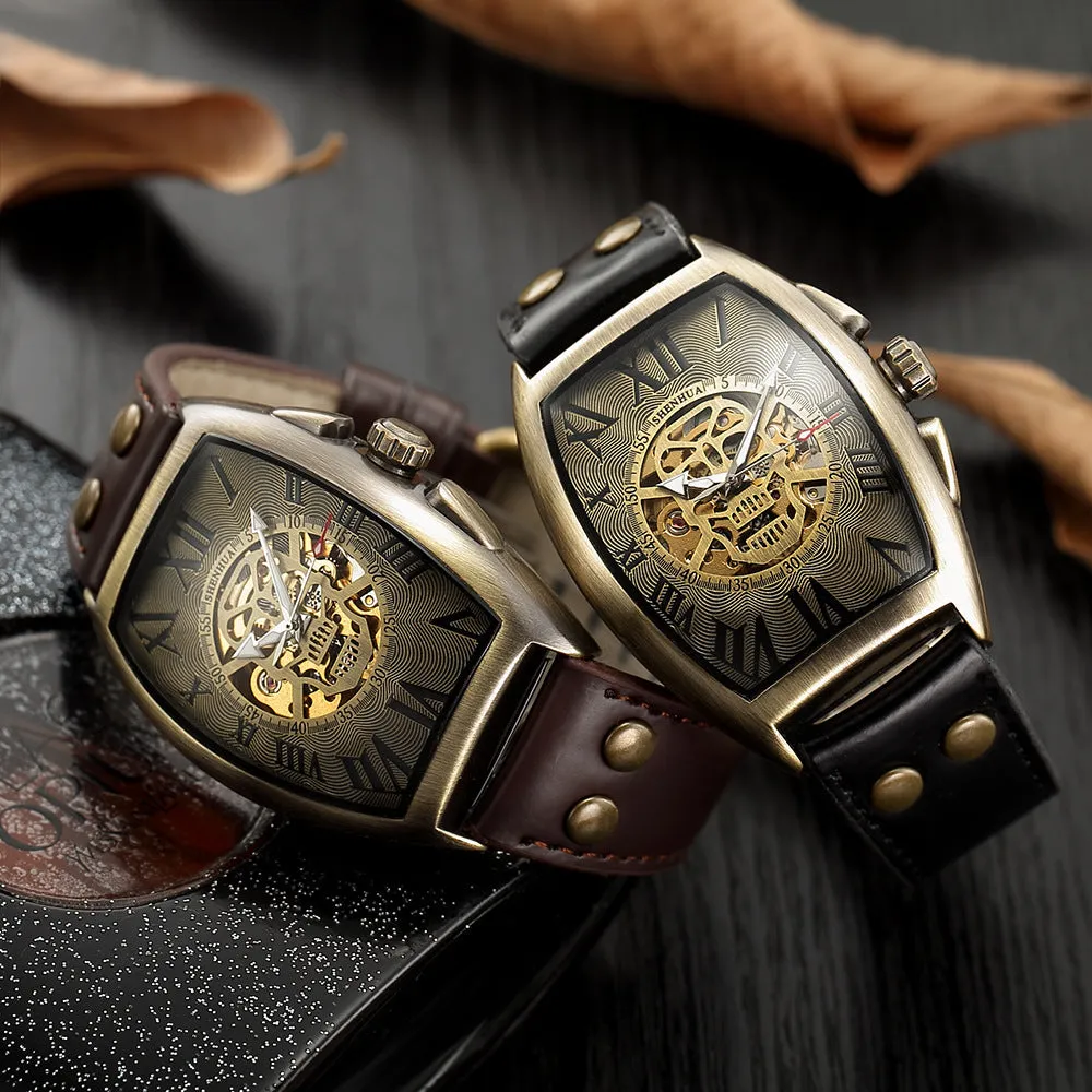 Antique Men's Skull Head Ghost Head Bronze Automatic Mechanical Watch 