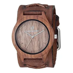 Ash Natural Dark Wood Watch with Distressed Brown Leather Cuff 