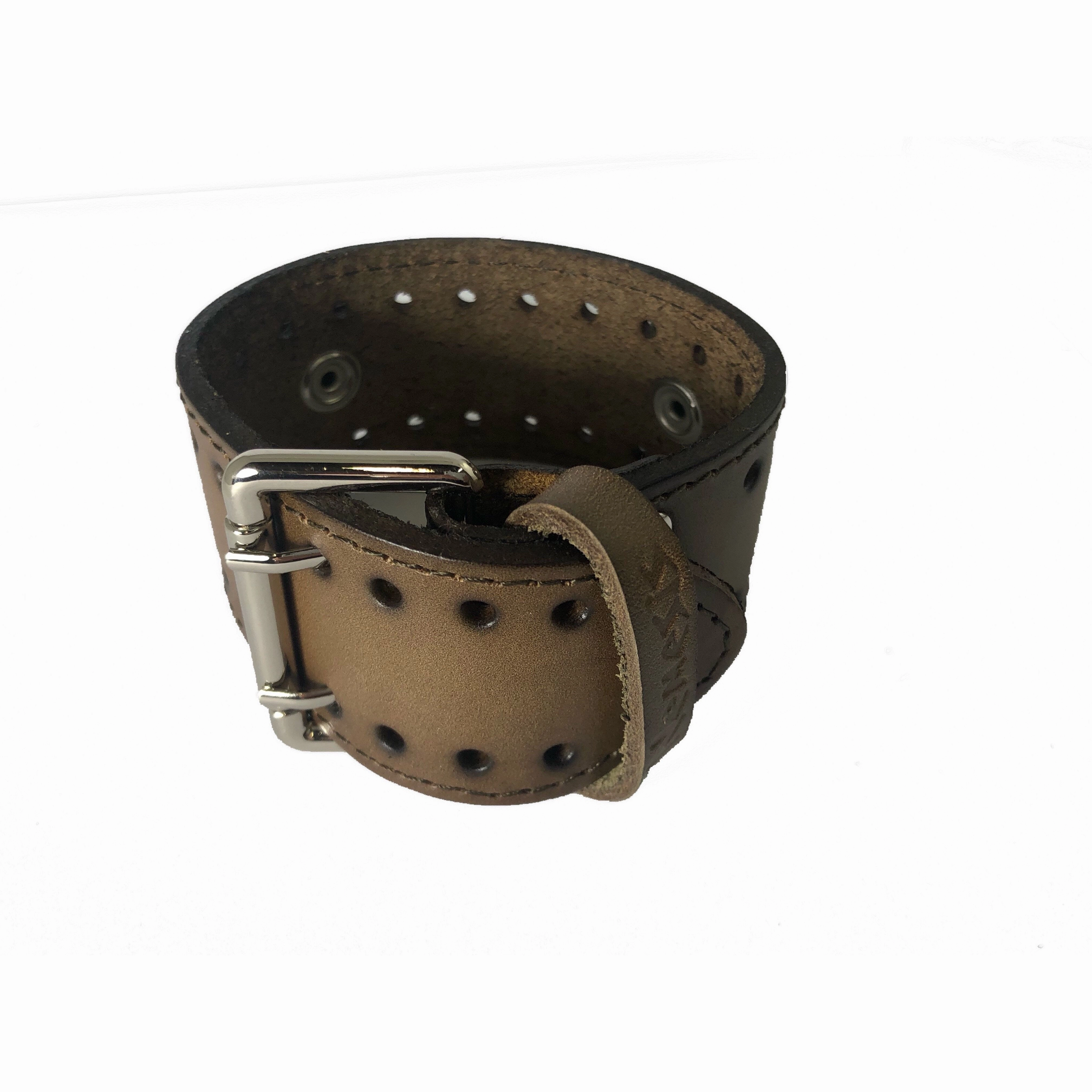 Ash Natural Dark Wood Watch with Stitched Perforated Khaki Leather Cuff Bsth266B
