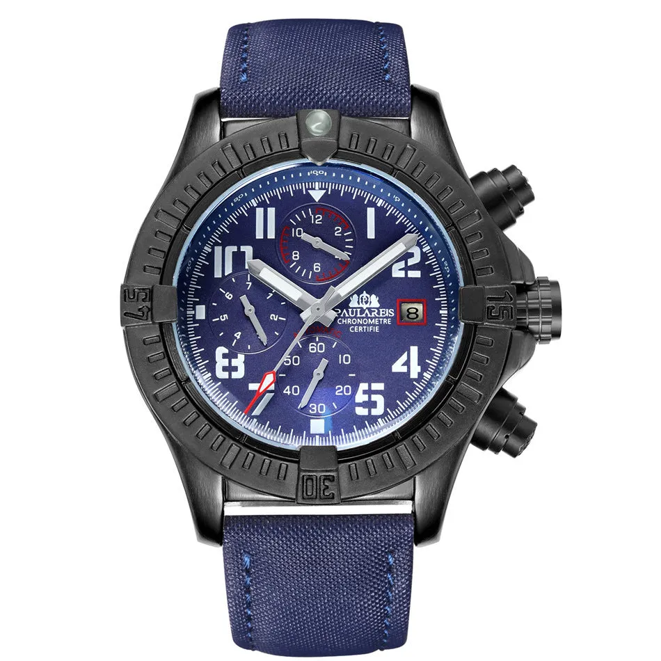 Automatic Mechanical Luminous Canvas-shaped Leather Multifunctional Men's Watch 