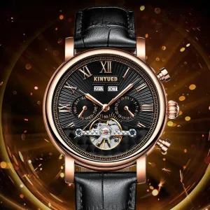 Automatic Mechanical Men's Authentic Leather Hollow Out Mechanical Watch 