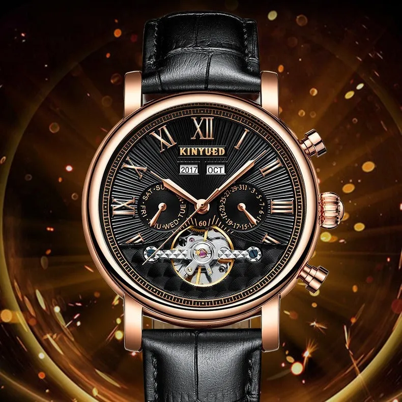 Automatic Mechanical Men's Authentic Leather Hollow Out Mechanical Watch 