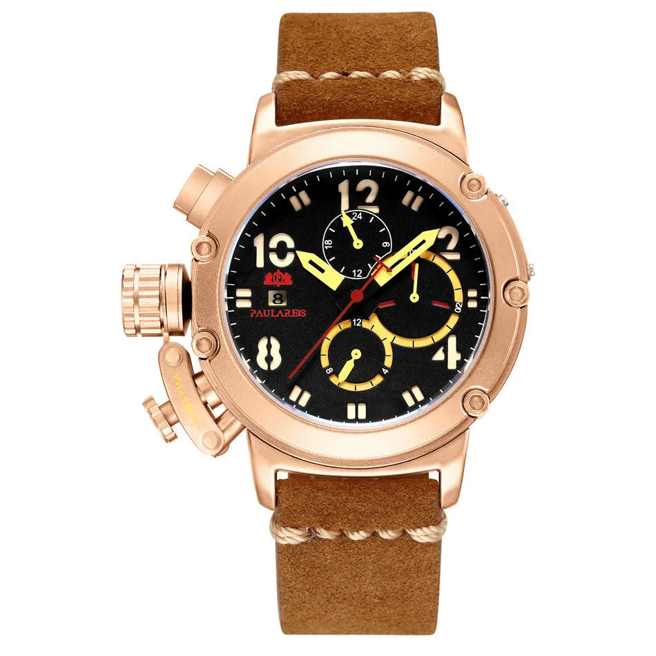 Automatic Mechanical Multifunctional Luminous Leather Rose Gold Men's Watch 
