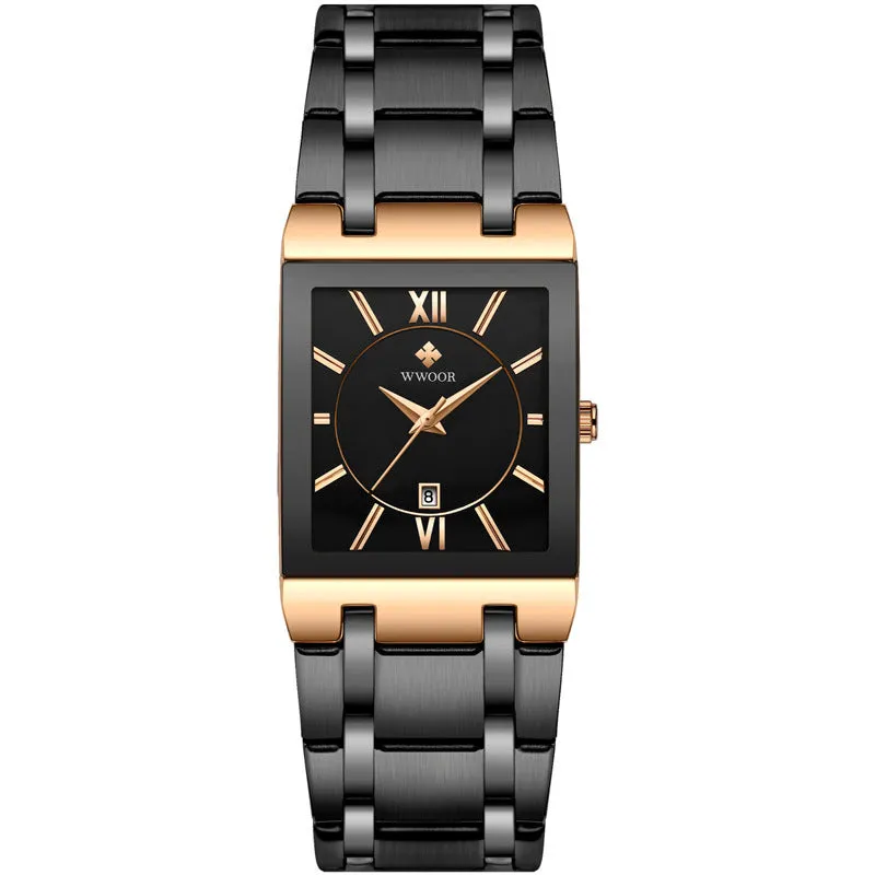 Automatic Non-mechanical Square Men's Steel Band Quartz Watch 