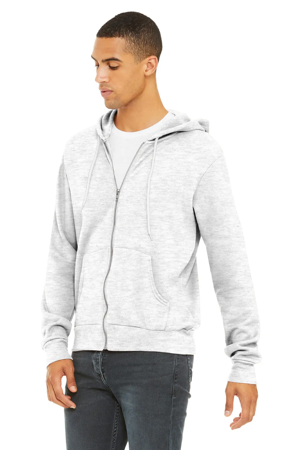 Bella   Canvas Mens Fleece Full Zip Hooded Sweatshirt Hoodie w/ Pockets - Ash Grey