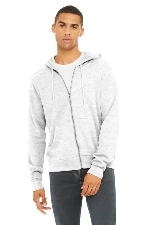 Bella   Canvas Mens Fleece Full Zip Hooded Sweatshirt Hoodie w/ Pockets - Ash Grey