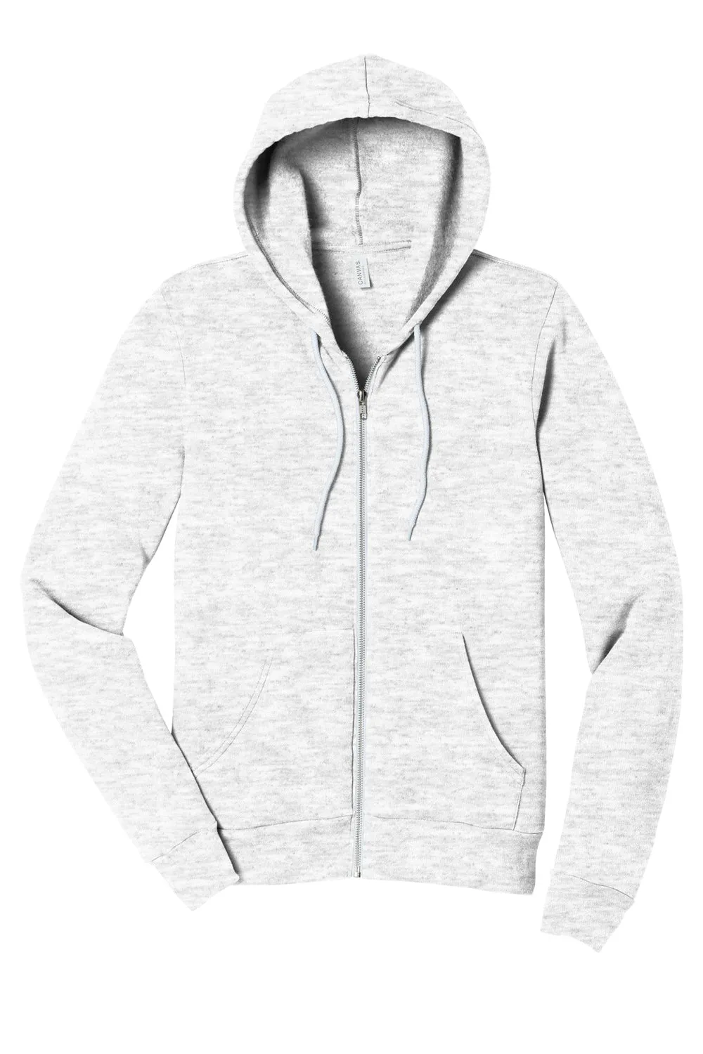 Bella   Canvas Mens Fleece Full Zip Hooded Sweatshirt Hoodie w/ Pockets - Ash Grey