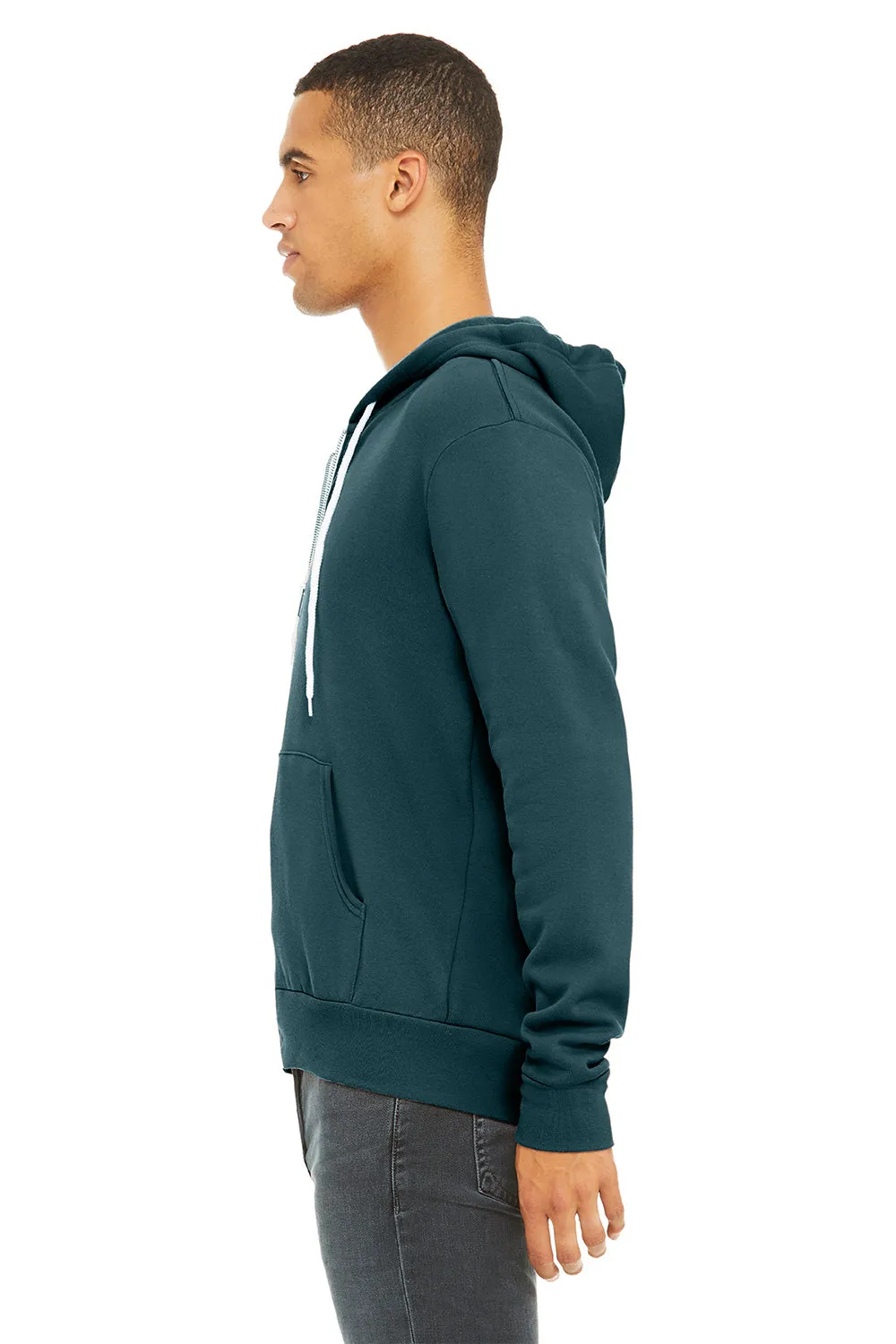 Bella   Canvas Mens Fleece Full Zip Hooded Sweatshirt Hoodie w/ Pockets - Atlantic Blue