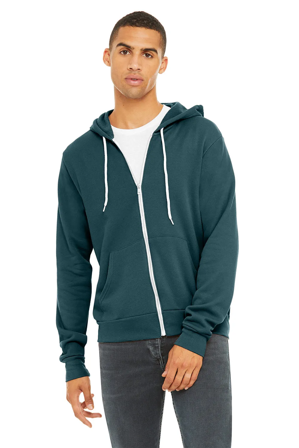 Bella   Canvas Mens Fleece Full Zip Hooded Sweatshirt Hoodie w/ Pockets - Atlantic Blue