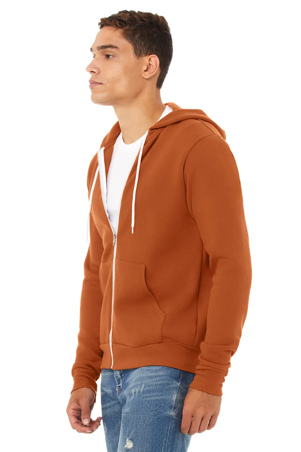 Bella   Canvas Mens Fleece Full Zip Hooded Sweatshirt Hoodie w/ Pockets - Autumn Orange