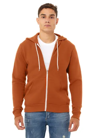 Bella   Canvas Mens Fleece Full Zip Hooded Sweatshirt Hoodie w/ Pockets - Autumn Orange