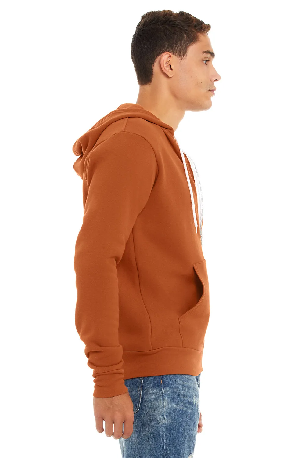 Bella   Canvas Mens Fleece Full Zip Hooded Sweatshirt Hoodie w/ Pockets - Autumn Orange
