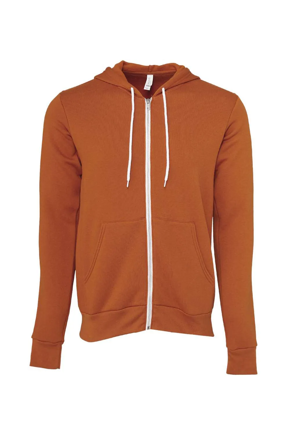 Bella   Canvas Mens Fleece Full Zip Hooded Sweatshirt Hoodie w/ Pockets - Autumn Orange