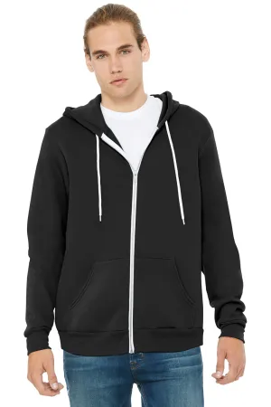 Bella   Canvas Mens Fleece Full Zip Hooded Sweatshirt Hoodie w/ Pockets - Black