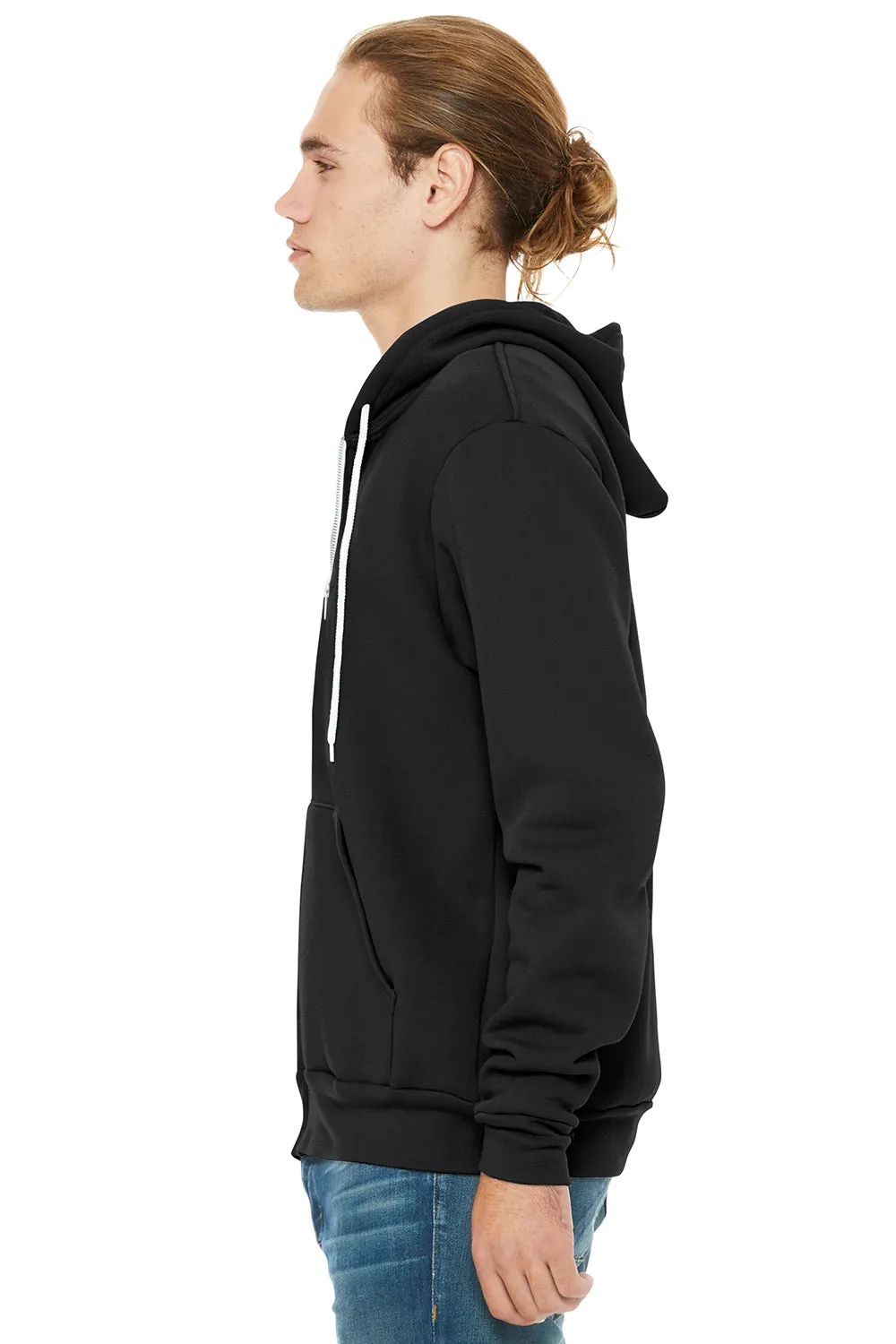 Bella   Canvas Mens Fleece Full Zip Hooded Sweatshirt Hoodie w/ Pockets - Black