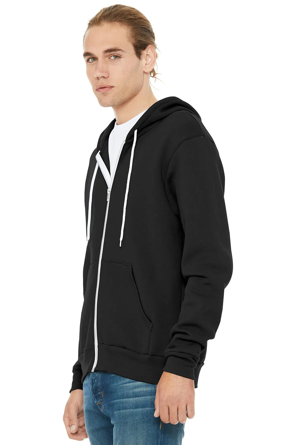 Bella   Canvas Mens Fleece Full Zip Hooded Sweatshirt Hoodie w/ Pockets - Black