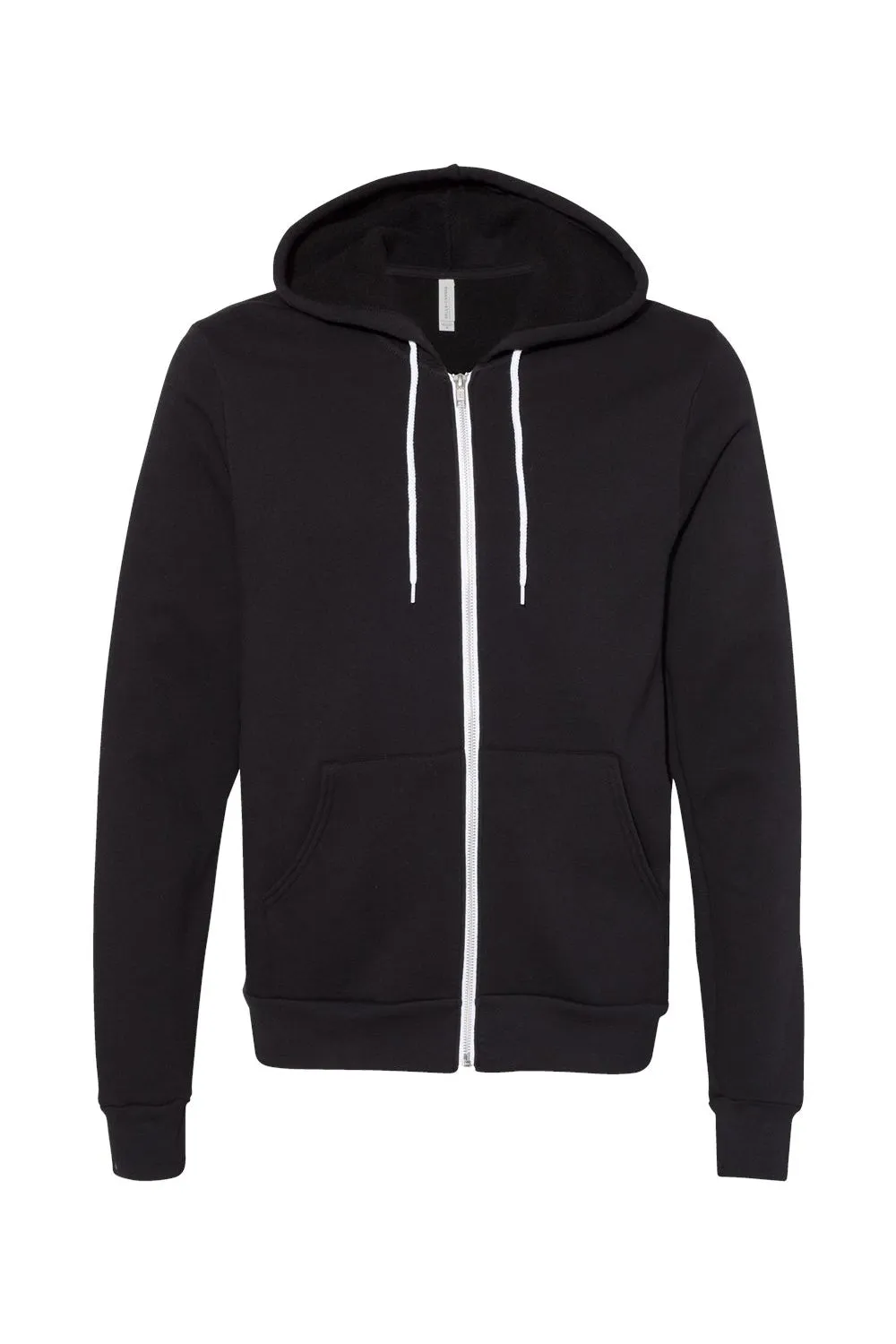 Bella   Canvas Mens Fleece Full Zip Hooded Sweatshirt Hoodie w/ Pockets - DTG Black - Closeout