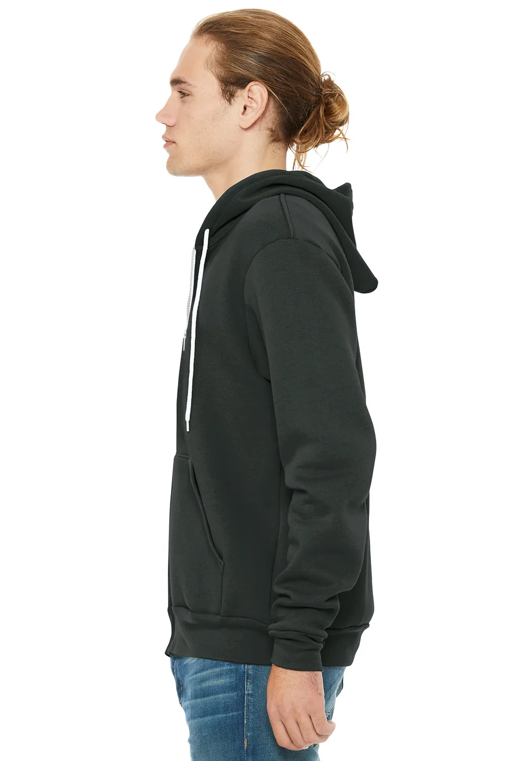 Bella   Canvas Mens Fleece Full Zip Hooded Sweatshirt Hoodie w/ Pockets - DTG Dark Grey - Closeout