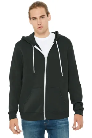 Bella   Canvas Mens Fleece Full Zip Hooded Sweatshirt Hoodie w/ Pockets - DTG Dark Grey - Closeout