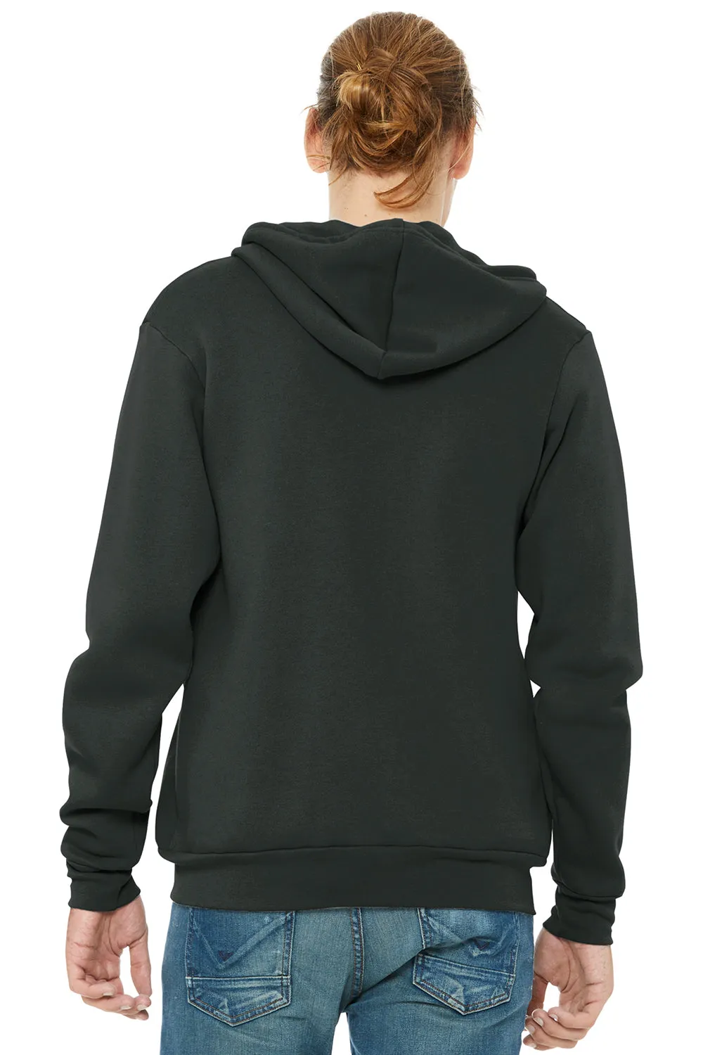 Bella   Canvas Mens Fleece Full Zip Hooded Sweatshirt Hoodie w/ Pockets - DTG Dark Grey - Closeout