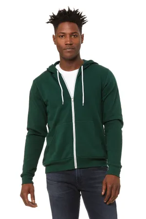 Bella   Canvas Mens Fleece Full Zip Hooded Sweatshirt Hoodie w/ Pockets - Forest Green