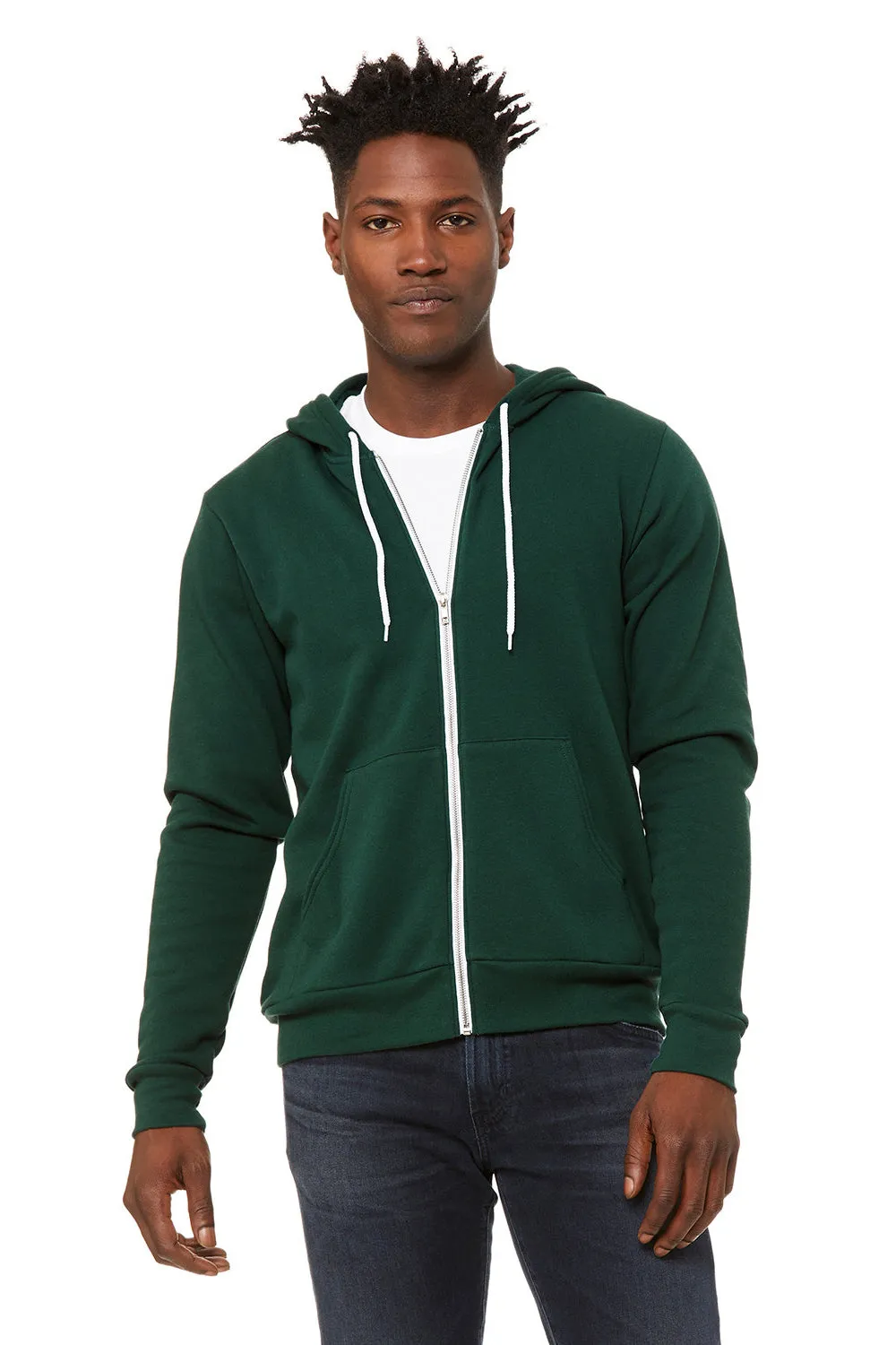 Bella   Canvas Mens Fleece Full Zip Hooded Sweatshirt Hoodie w/ Pockets - Forest Green