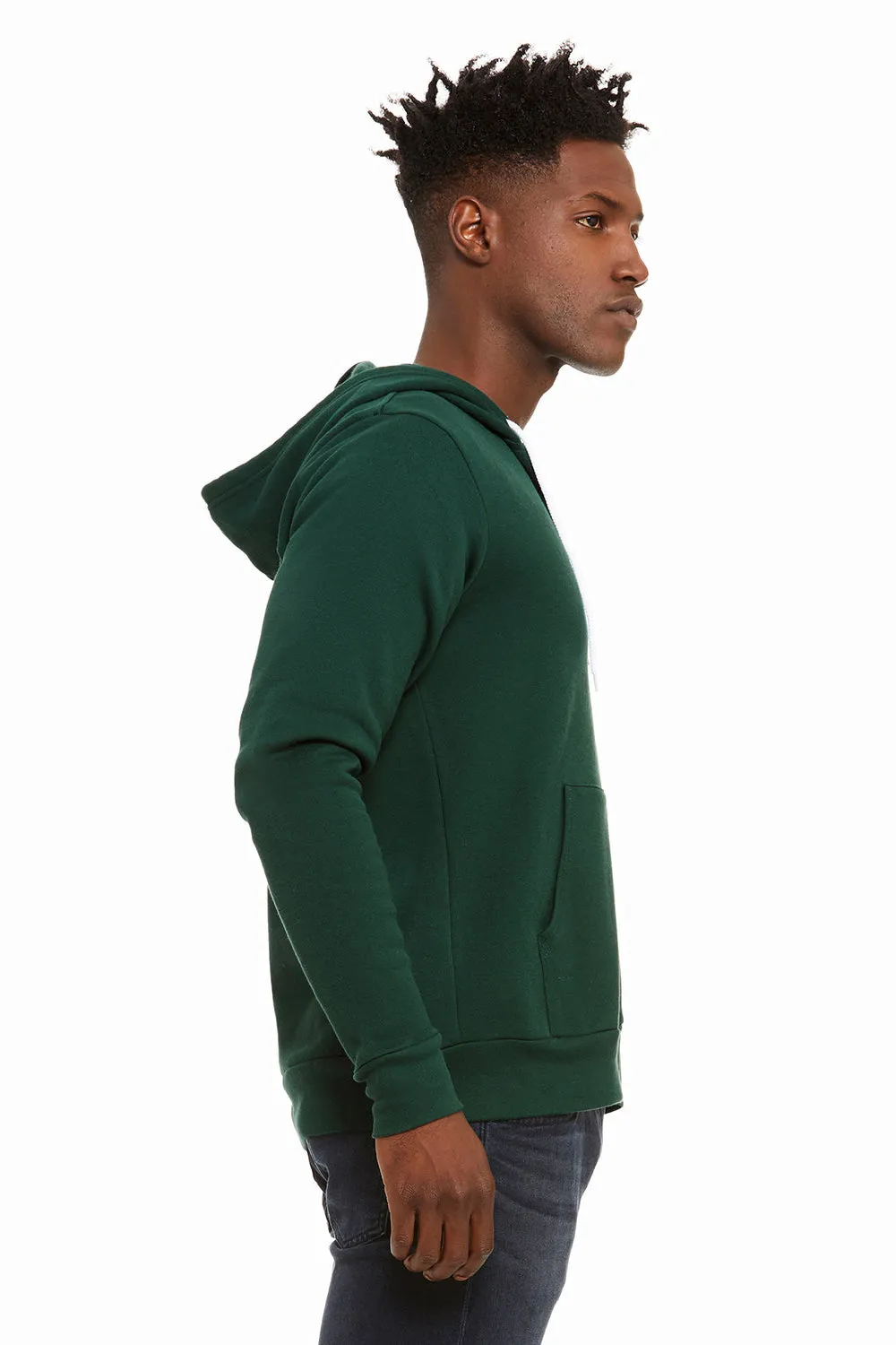 Bella   Canvas Mens Fleece Full Zip Hooded Sweatshirt Hoodie w/ Pockets - Forest Green
