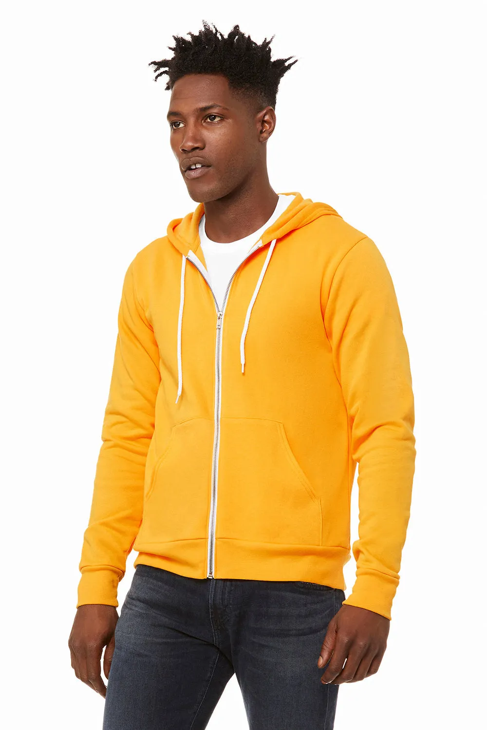 Bella   Canvas Mens Fleece Full Zip Hooded Sweatshirt Hoodie w/ Pockets - Gold