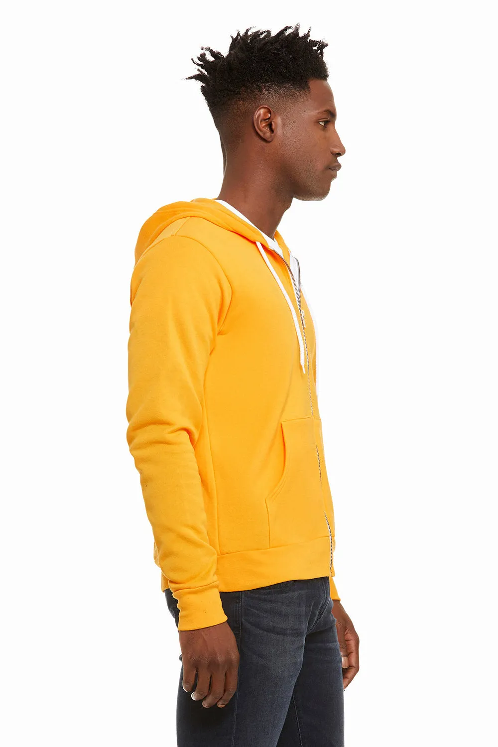 Bella   Canvas Mens Fleece Full Zip Hooded Sweatshirt Hoodie w/ Pockets - Gold