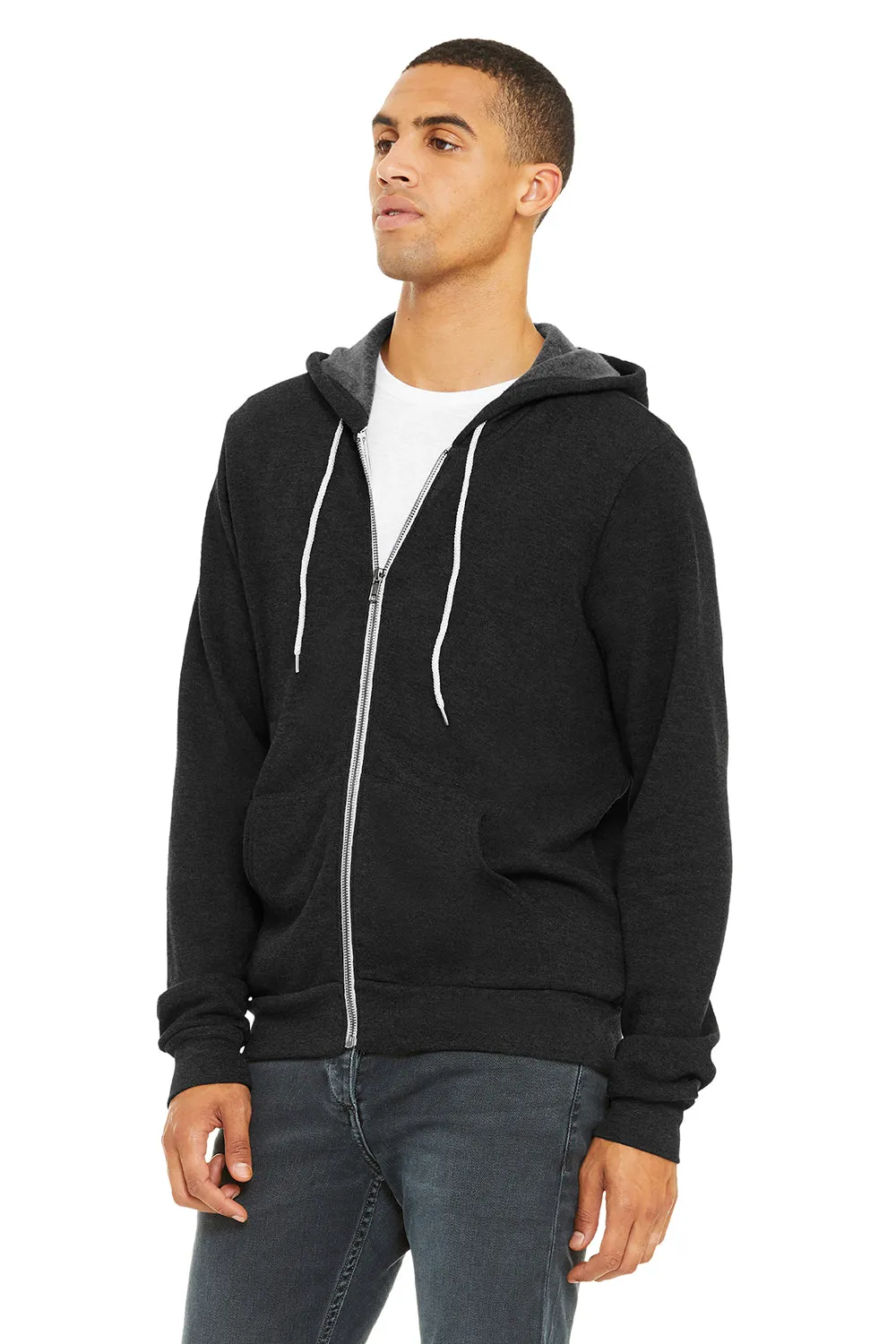 Bella   Canvas Mens Fleece Full Zip Hooded Sweatshirt Hoodie w/ Pockets - Heather Black