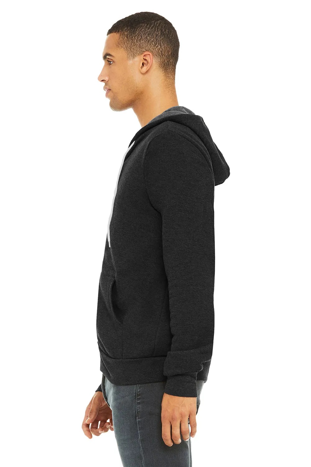 Bella   Canvas Mens Fleece Full Zip Hooded Sweatshirt Hoodie w/ Pockets - Heather Black