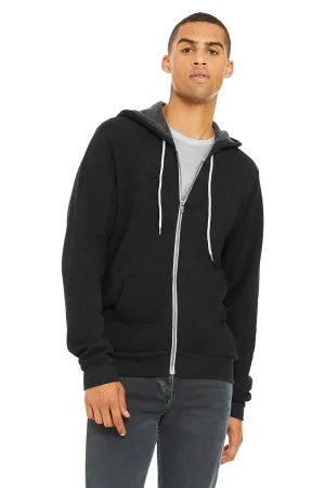 Bella   Canvas Mens Fleece Full Zip Hooded Sweatshirt Hoodie w/ Pockets - Heather Black