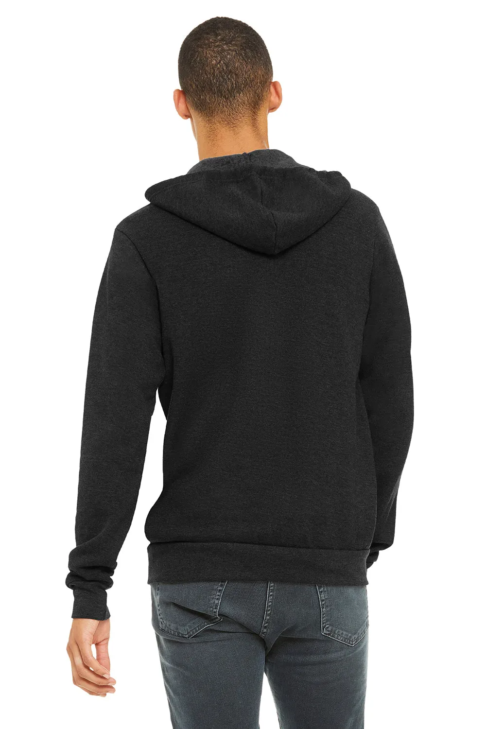 Bella   Canvas Mens Fleece Full Zip Hooded Sweatshirt Hoodie w/ Pockets - Heather Black