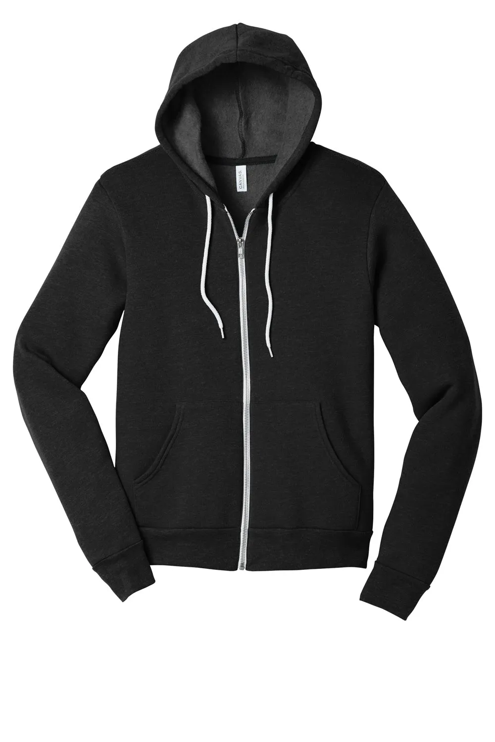 Bella   Canvas Mens Fleece Full Zip Hooded Sweatshirt Hoodie w/ Pockets - Heather Black