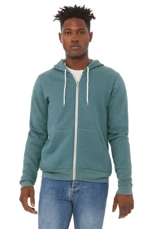 Bella   Canvas Mens Fleece Full Zip Hooded Sweatshirt Hoodie w/ Pockets - Heather Deep Teal