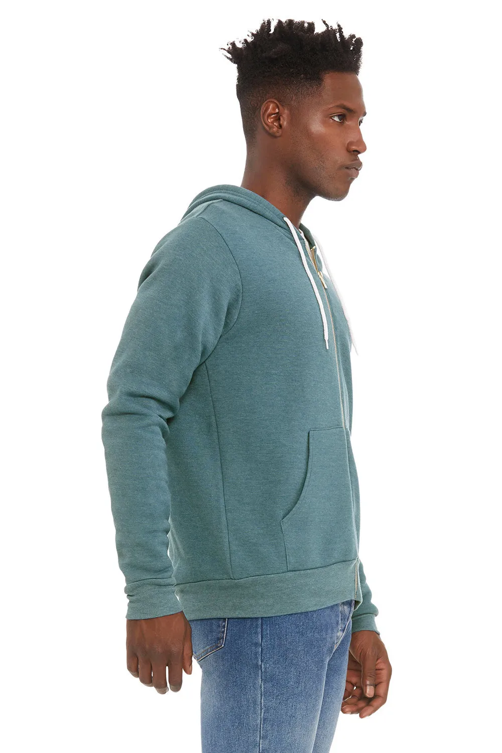 Bella   Canvas Mens Fleece Full Zip Hooded Sweatshirt Hoodie w/ Pockets - Heather Deep Teal