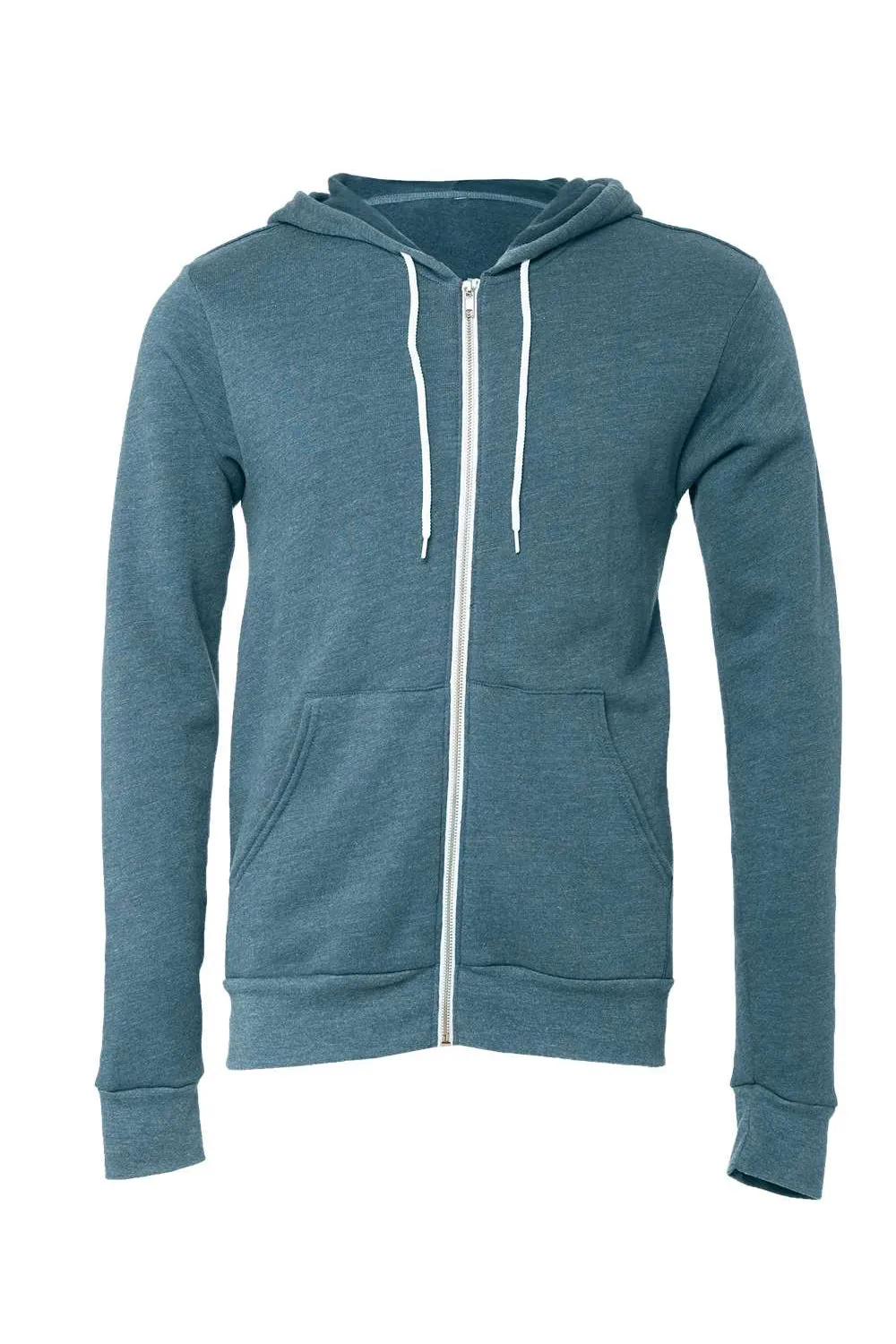 Bella   Canvas Mens Fleece Full Zip Hooded Sweatshirt Hoodie w/ Pockets - Heather Deep Teal