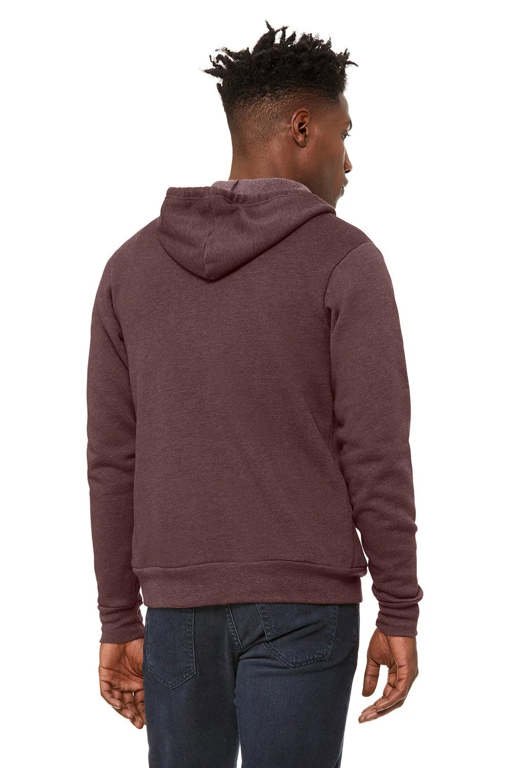 Bella   Canvas Mens Fleece Full Zip Hooded Sweatshirt Hoodie w/ Pockets - Heather Maroon