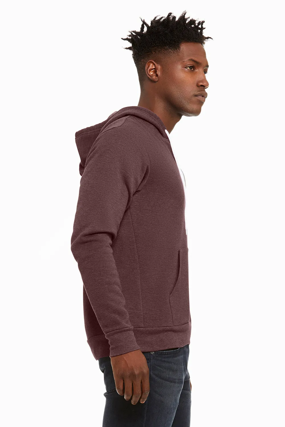 Bella   Canvas Mens Fleece Full Zip Hooded Sweatshirt Hoodie w/ Pockets - Heather Maroon