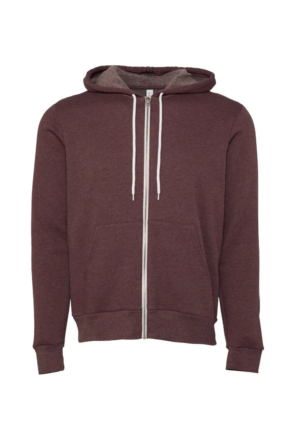 Bella   Canvas Mens Fleece Full Zip Hooded Sweatshirt Hoodie w/ Pockets - Heather Maroon