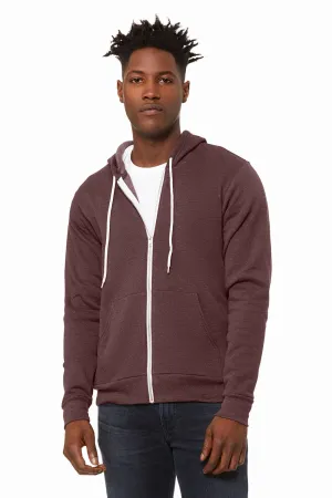 Bella   Canvas Mens Fleece Full Zip Hooded Sweatshirt Hoodie w/ Pockets - Heather Maroon