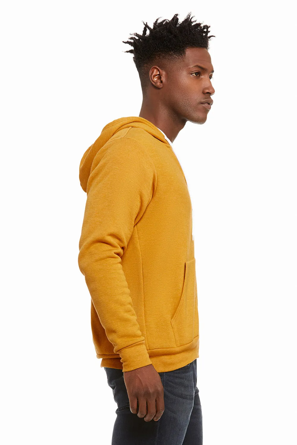 Bella   Canvas Mens Fleece Full Zip Hooded Sweatshirt Hoodie w/ Pockets - Heather Mustard Yellow