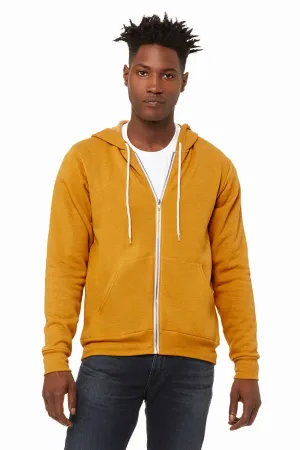 Bella   Canvas Mens Fleece Full Zip Hooded Sweatshirt Hoodie w/ Pockets - Heather Mustard Yellow