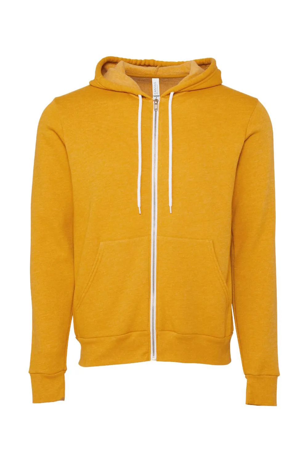 Bella   Canvas Mens Fleece Full Zip Hooded Sweatshirt Hoodie w/ Pockets - Heather Mustard Yellow