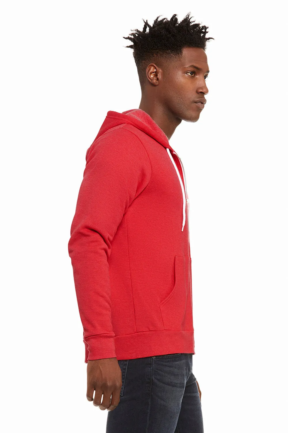 Bella   Canvas Mens Fleece Full Zip Hooded Sweatshirt Hoodie w/ Pockets - Heather Red