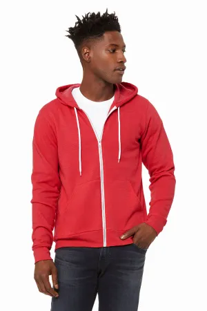 Bella   Canvas Mens Fleece Full Zip Hooded Sweatshirt Hoodie w/ Pockets - Heather Red