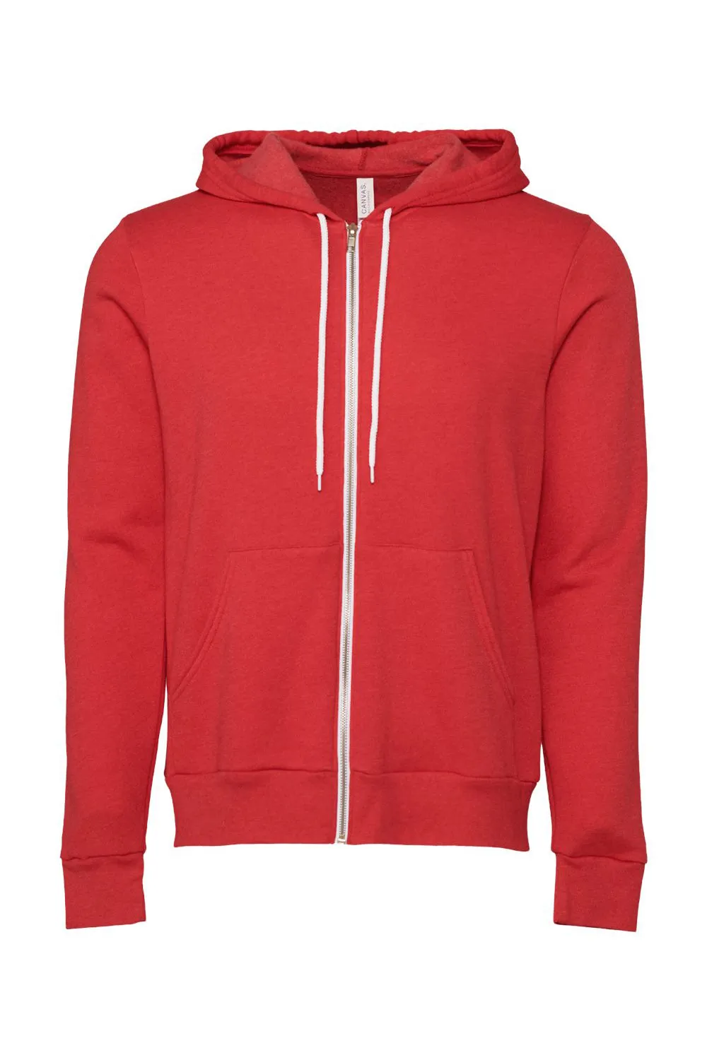 Bella   Canvas Mens Fleece Full Zip Hooded Sweatshirt Hoodie w/ Pockets - Heather Red