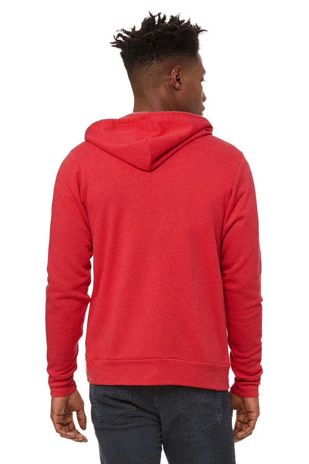 Bella   Canvas Mens Fleece Full Zip Hooded Sweatshirt Hoodie w/ Pockets - Heather Red