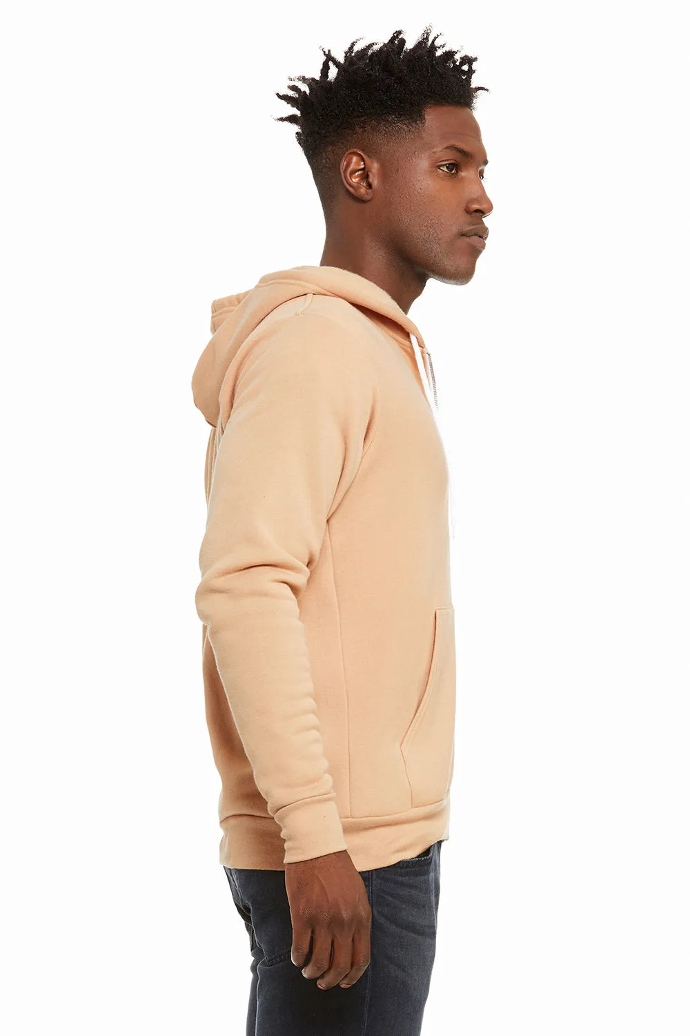 Bella   Canvas Mens Fleece Full Zip Hooded Sweatshirt Hoodie w/ Pockets - Heather Sand Dune