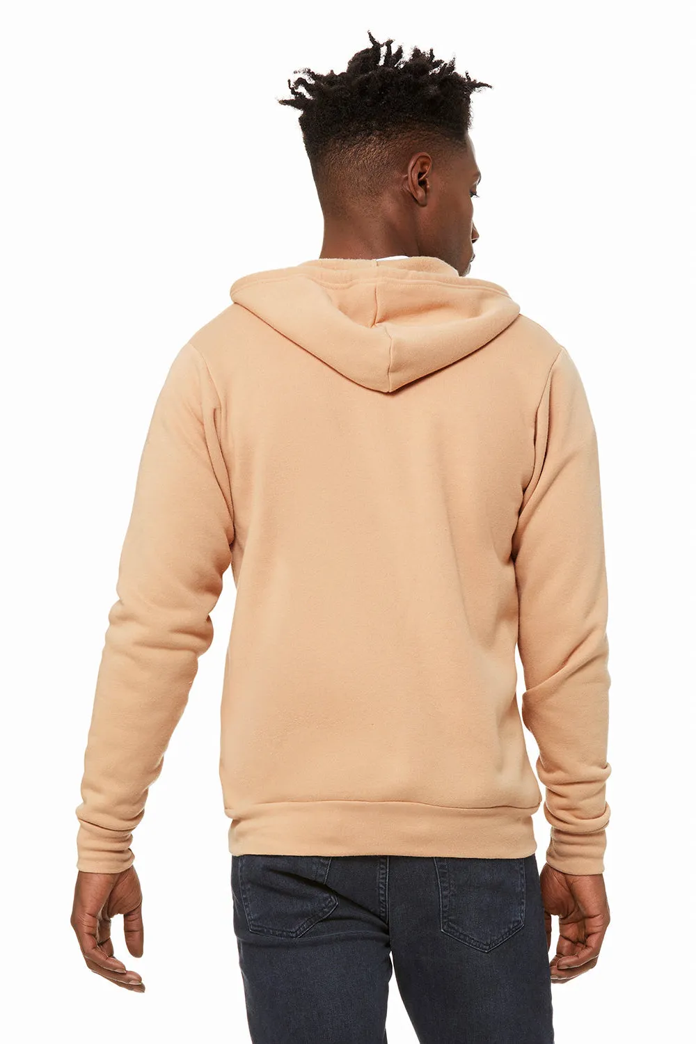 Bella   Canvas Mens Fleece Full Zip Hooded Sweatshirt Hoodie w/ Pockets - Heather Sand Dune